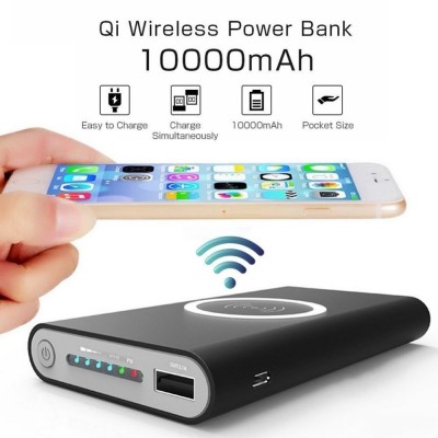 Fast Dual Output 10000mAh Universal Portable wifi USB exide battery Qi Wireless Power Bank